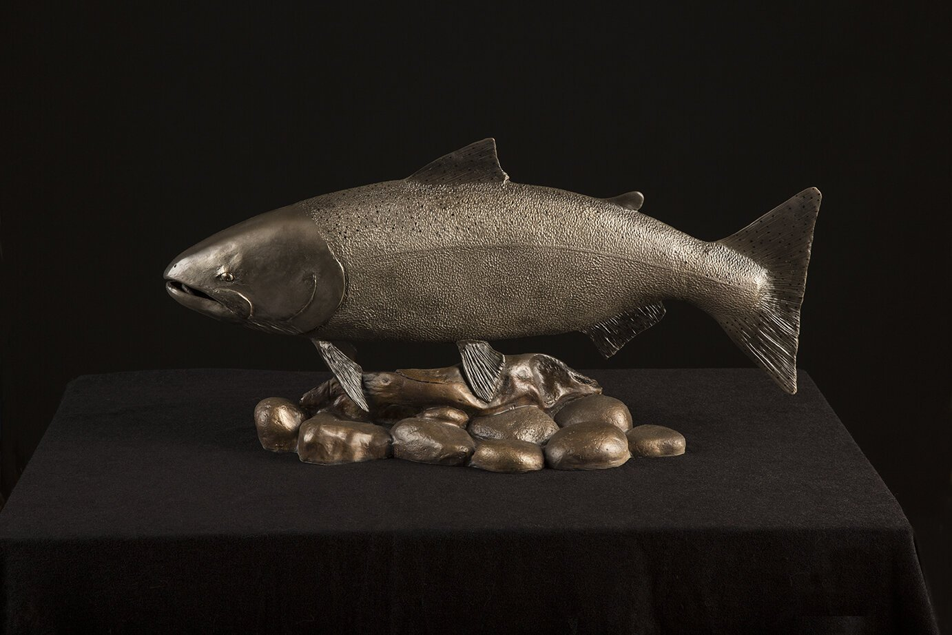 Chinook Salmon on Cobble Base-sculpture