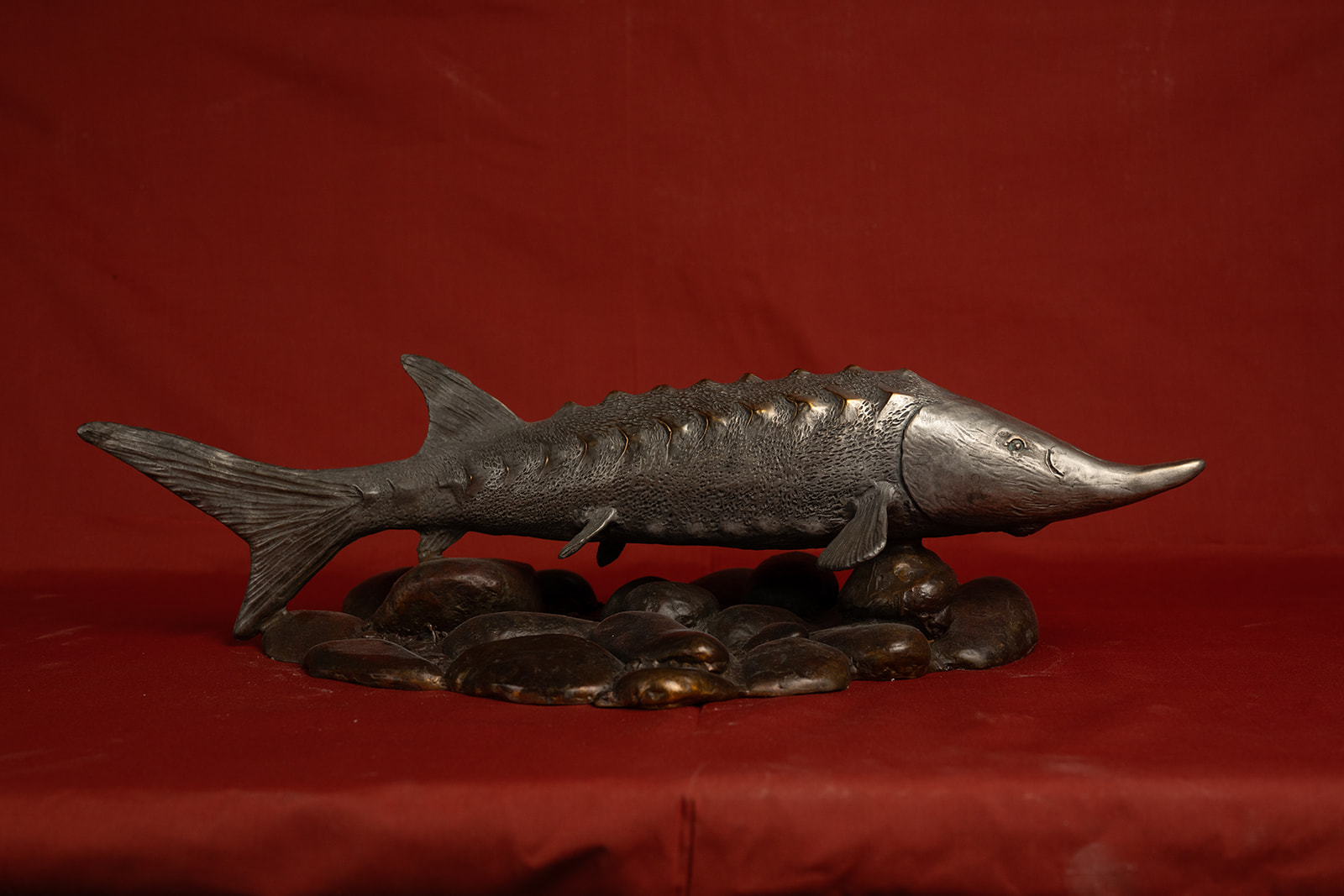 Small Sturgeon on Cobble Base-sculpture